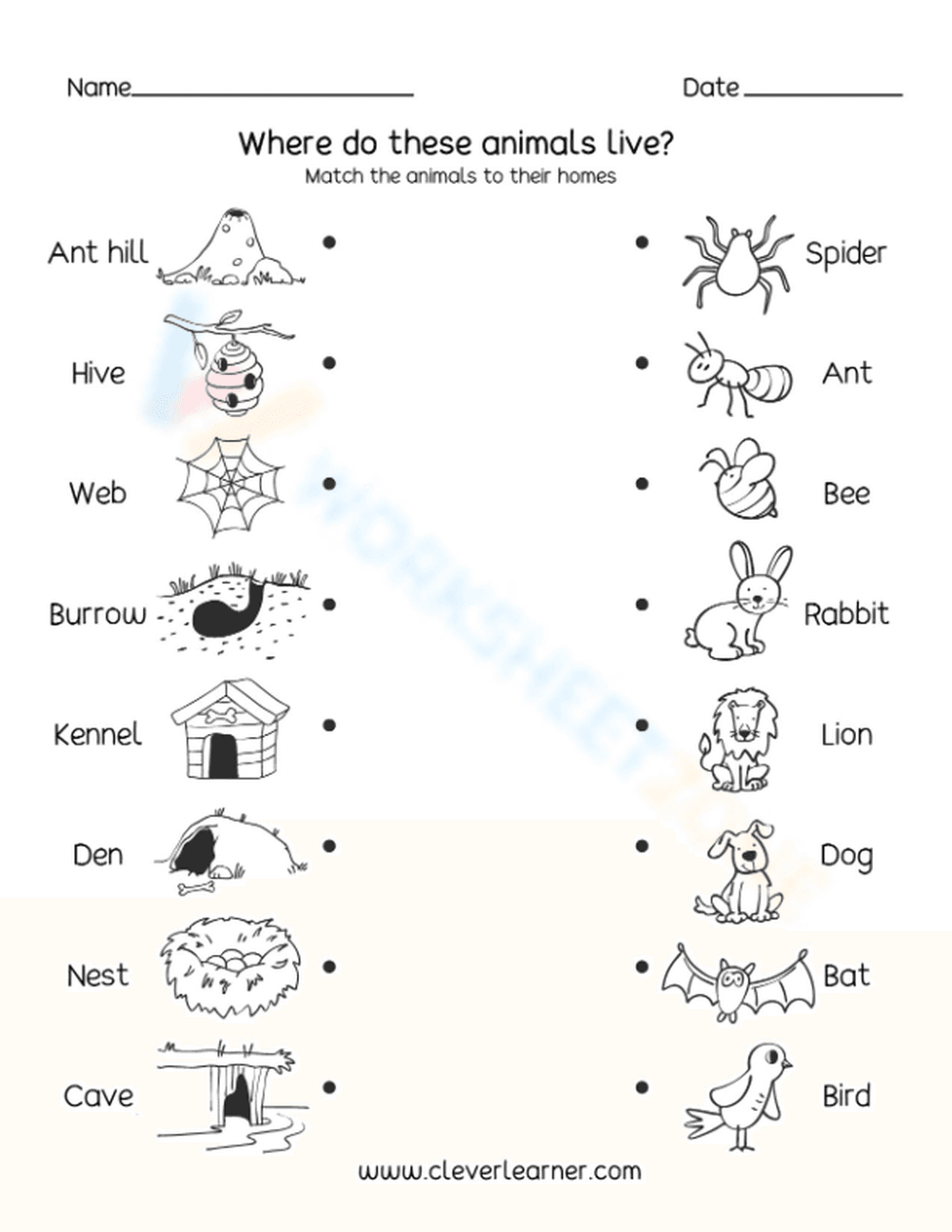 Where do these animals live? - Matching - Page 1