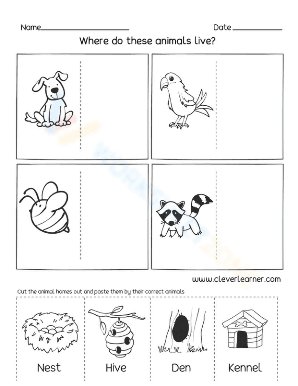 Animal Habitats Cut and Paste | Essential Grade K Science - Page 1