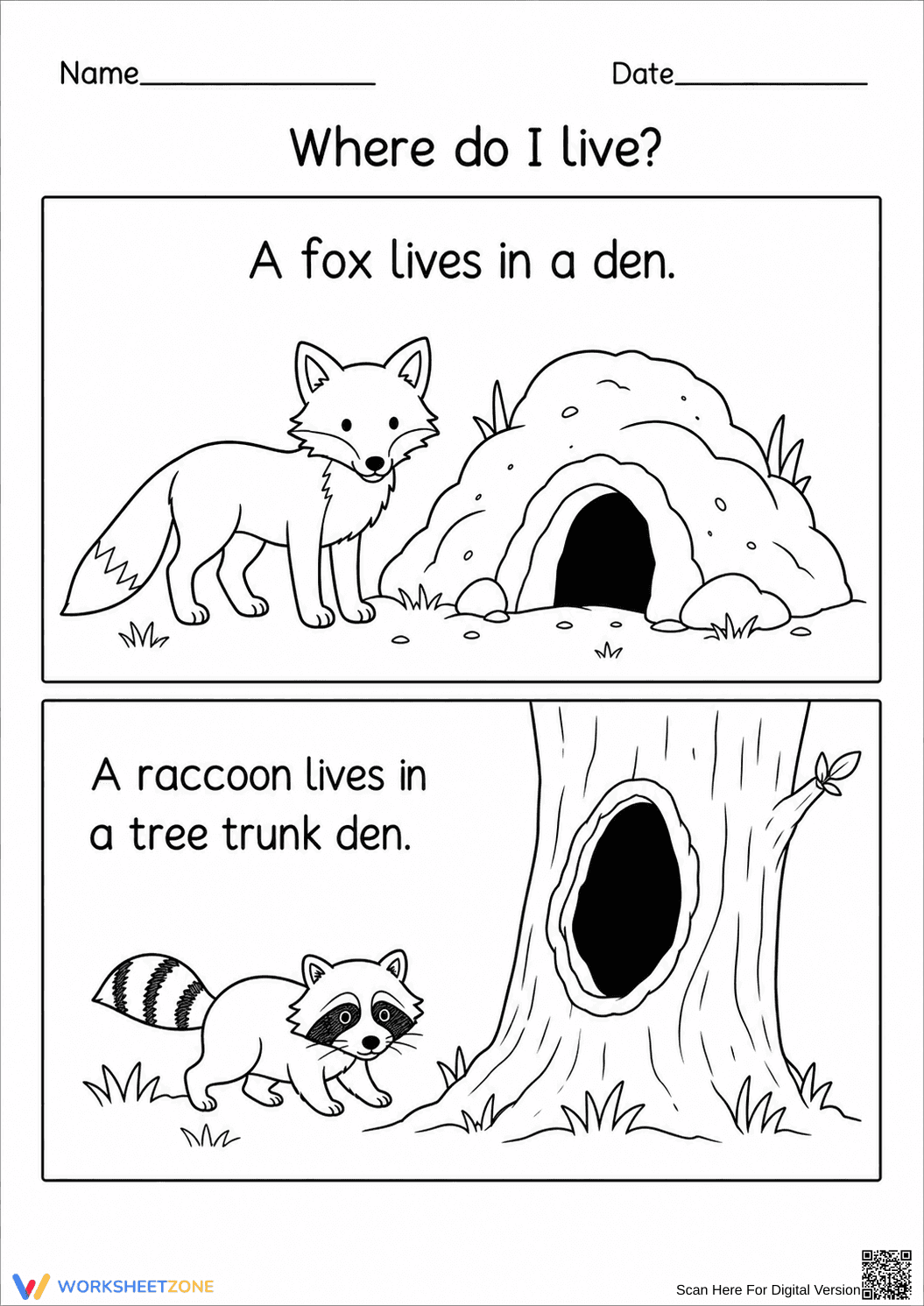 Grade K Animal Habitats — Printable No-Prep Worksheet - Page 1