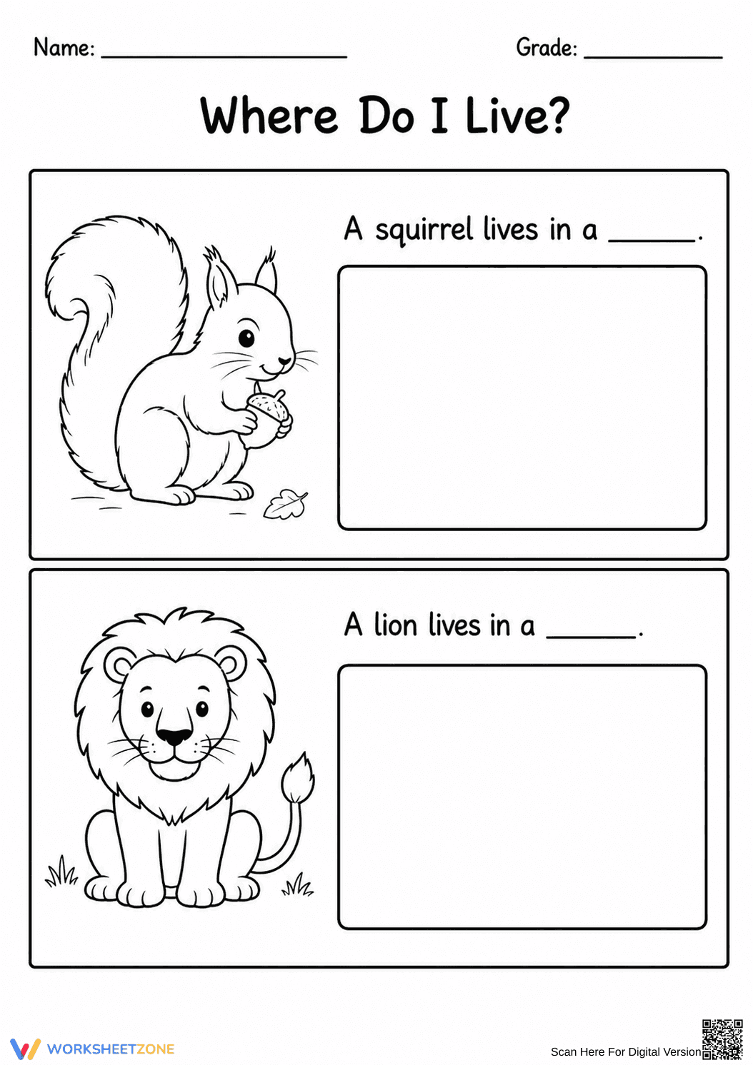 Animal Habitats Worksheet: Grade K Printable Science - Page 1