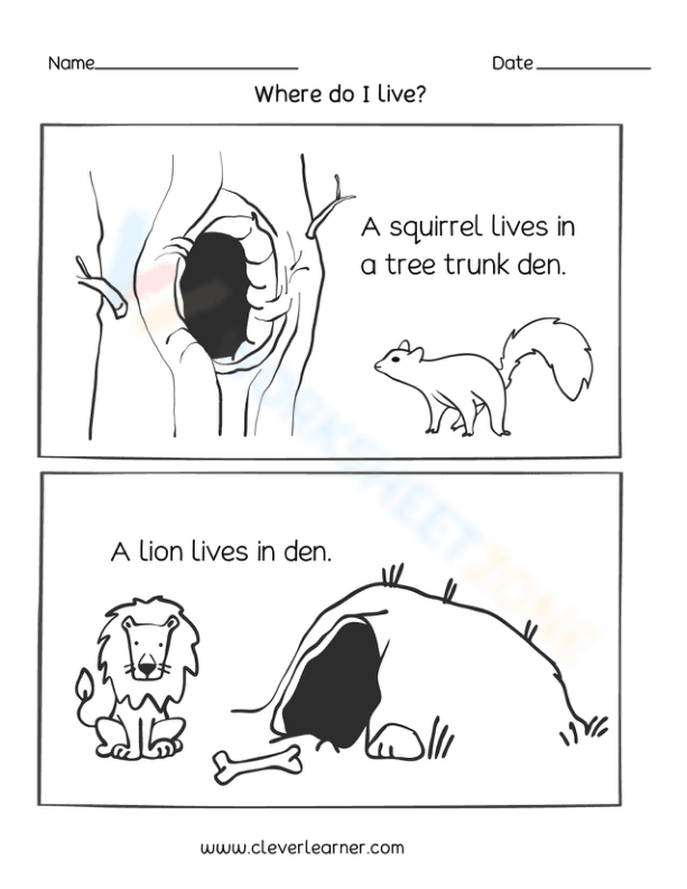 Essential Animal Homes Worksheet: Where Do I Live? | Grade K - Page 1