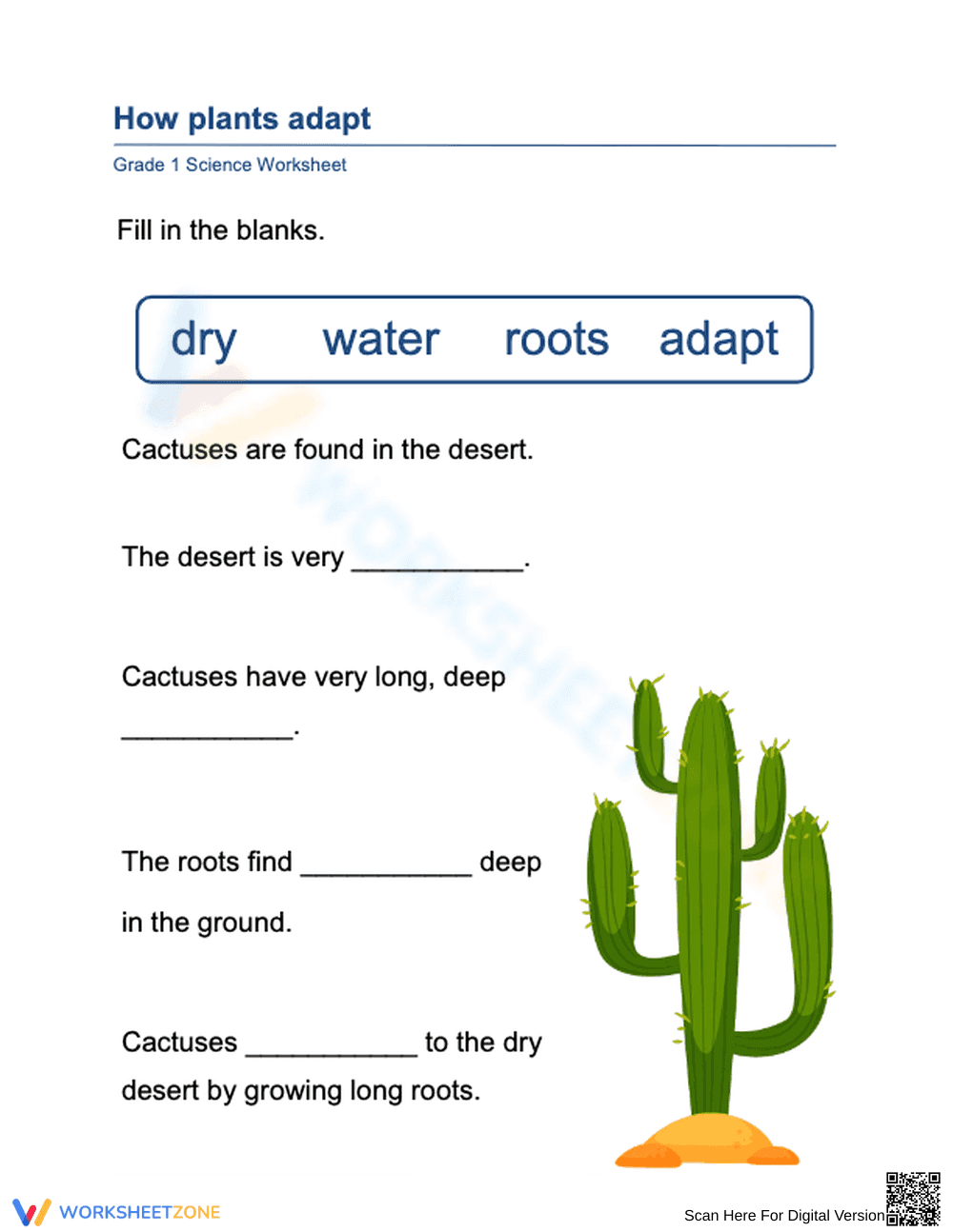 How Cactuses Adapt Worksheet | Grade 1 Essential Science - Page 1