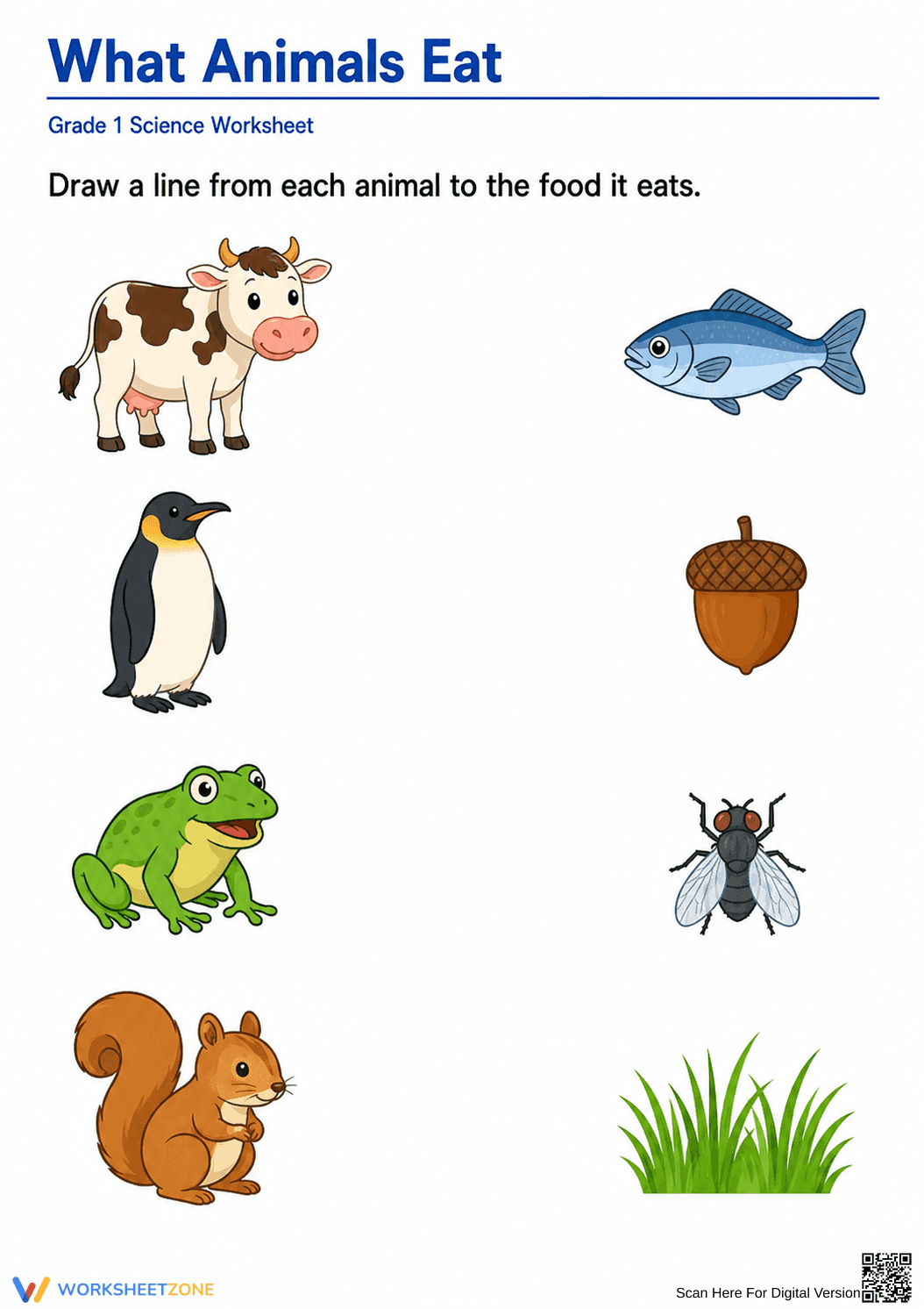 Grade 1 Animal Diet Worksheet — Printable Science - Page 1