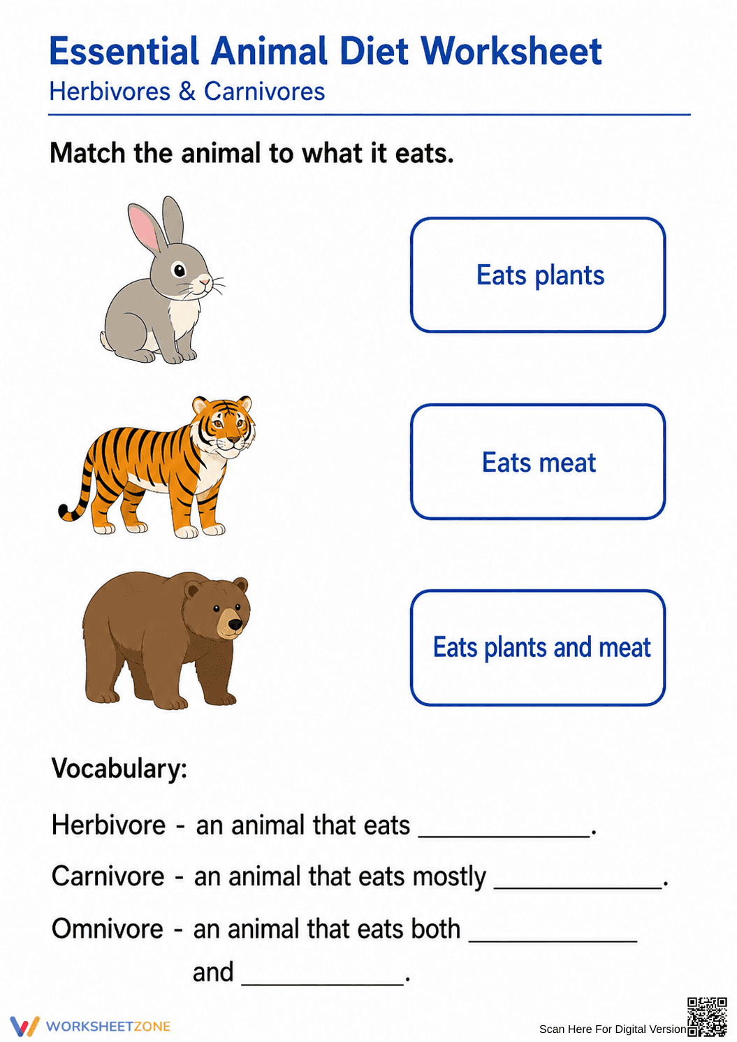 Grade 1 Animal Diets — Printable No-Prep Worksheet - Page 1