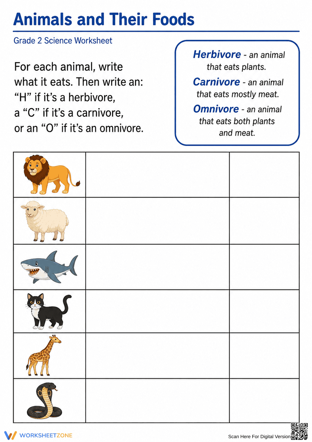Grade 2 Animal Diet — Printable No-Prep Worksheet - Page 1