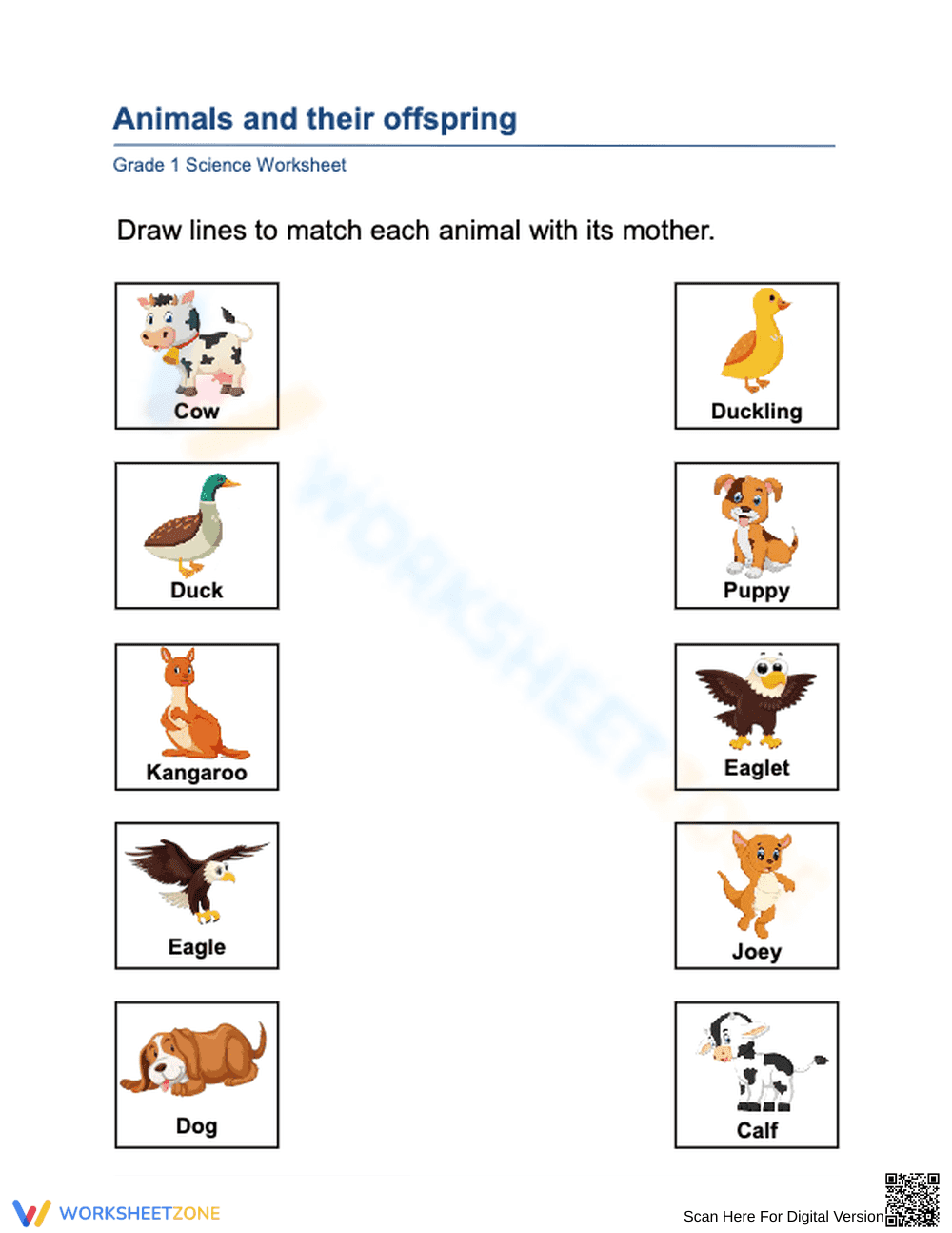 Printable Animal Parents & Offspring Worksheet | Grade 1 - Page 1
