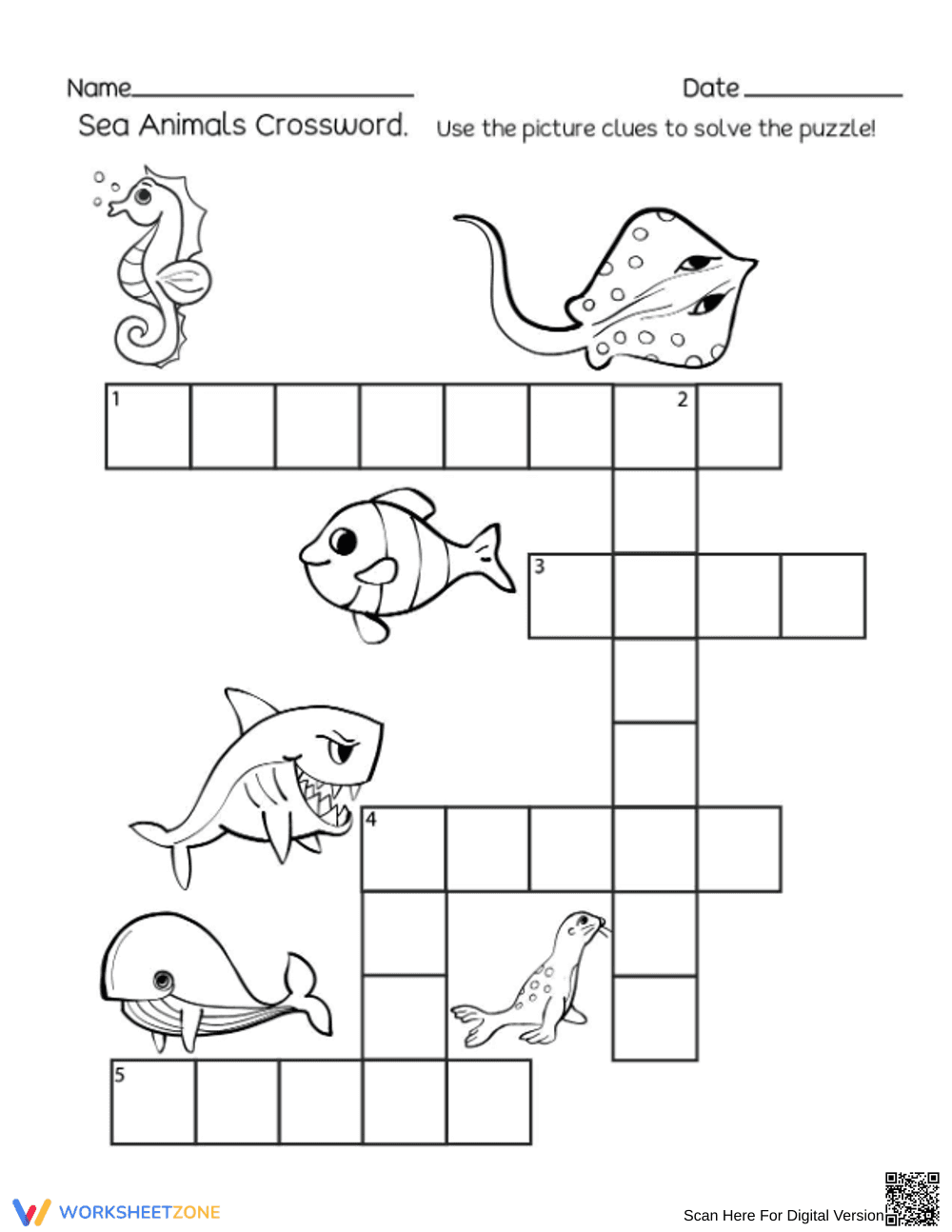 Sea Animals Crossword | Essential Preschool Science - Page 1