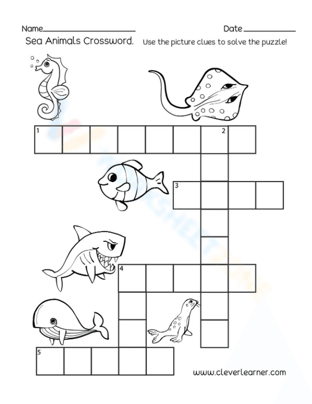 Sea Animals Crossword | Essential Preschool Science - Page 1