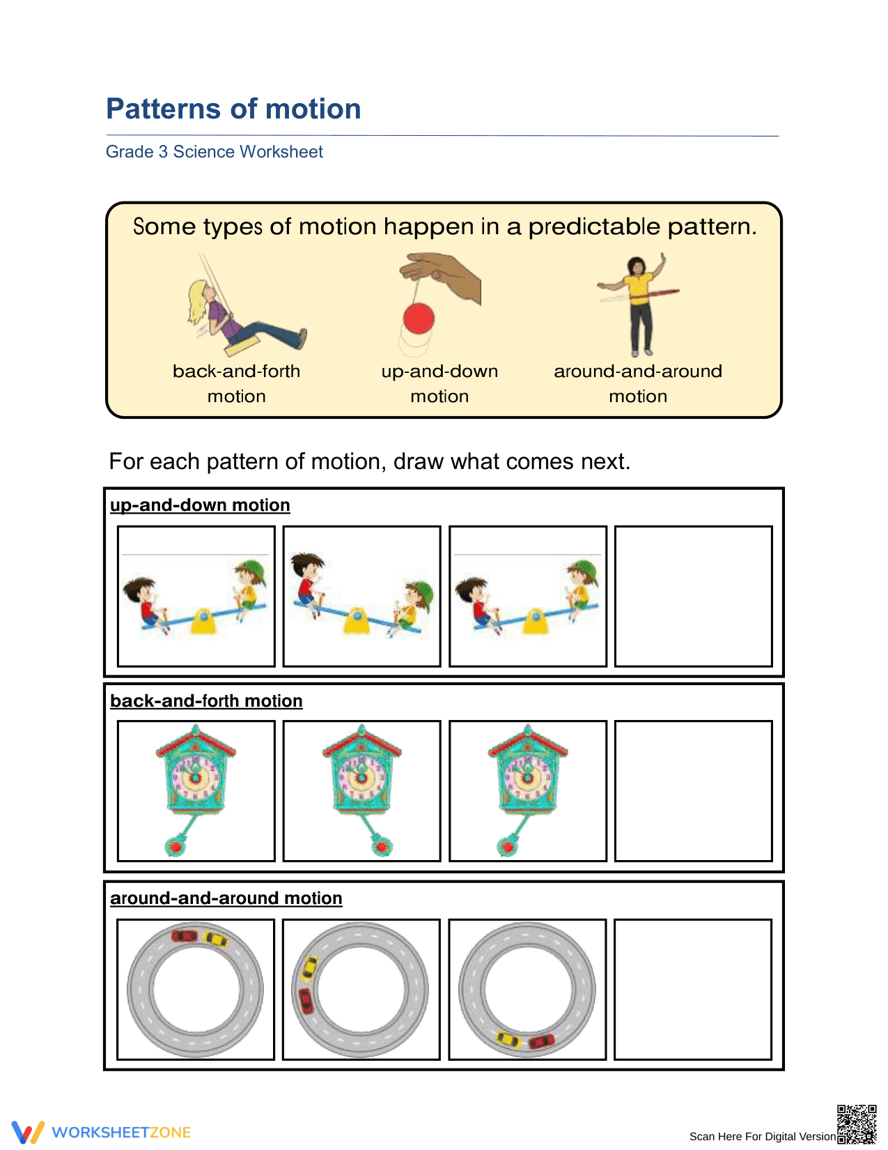 Printable Grade 3 Predictable Patterns of Motion Worksheet - Page 1