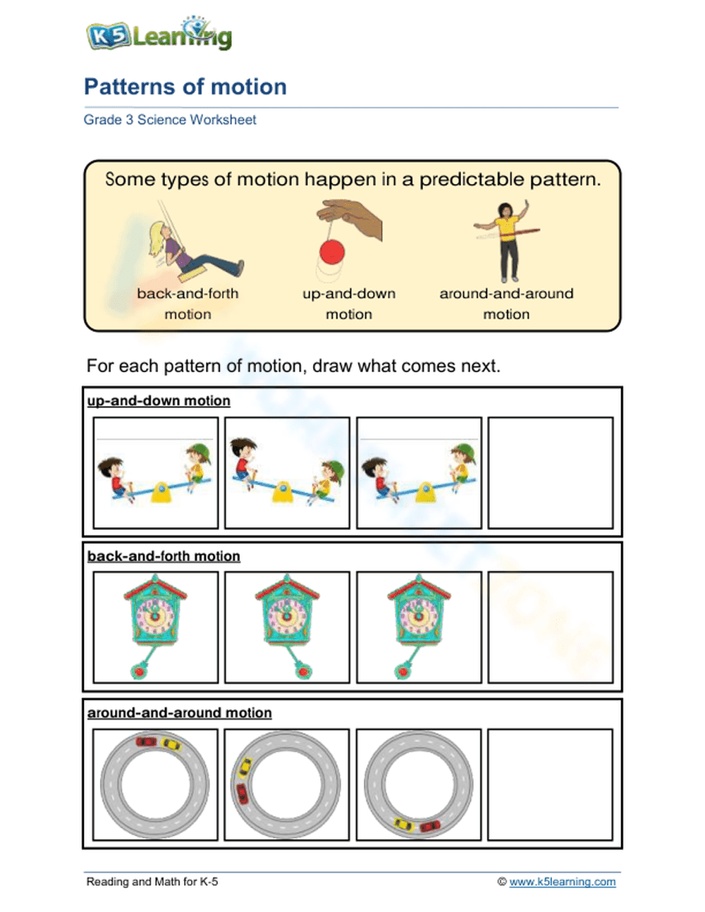 Printable Grade 3 Predictable Patterns of Motion Worksheet - Page 1