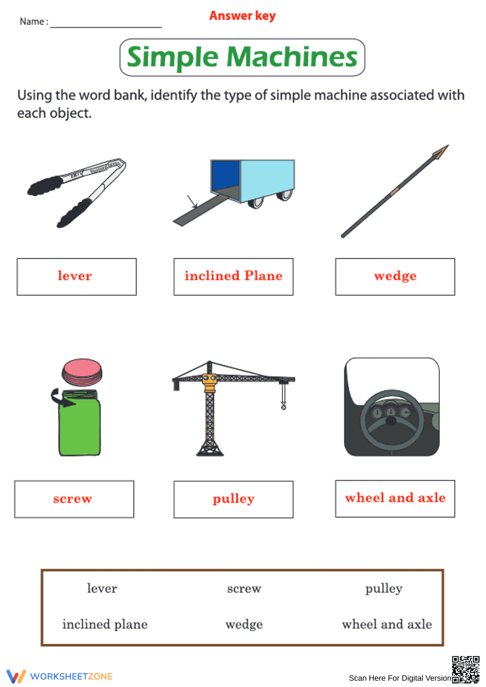 Grade 3 Simple Machines — Printable No-Prep Worksheet - Page 1