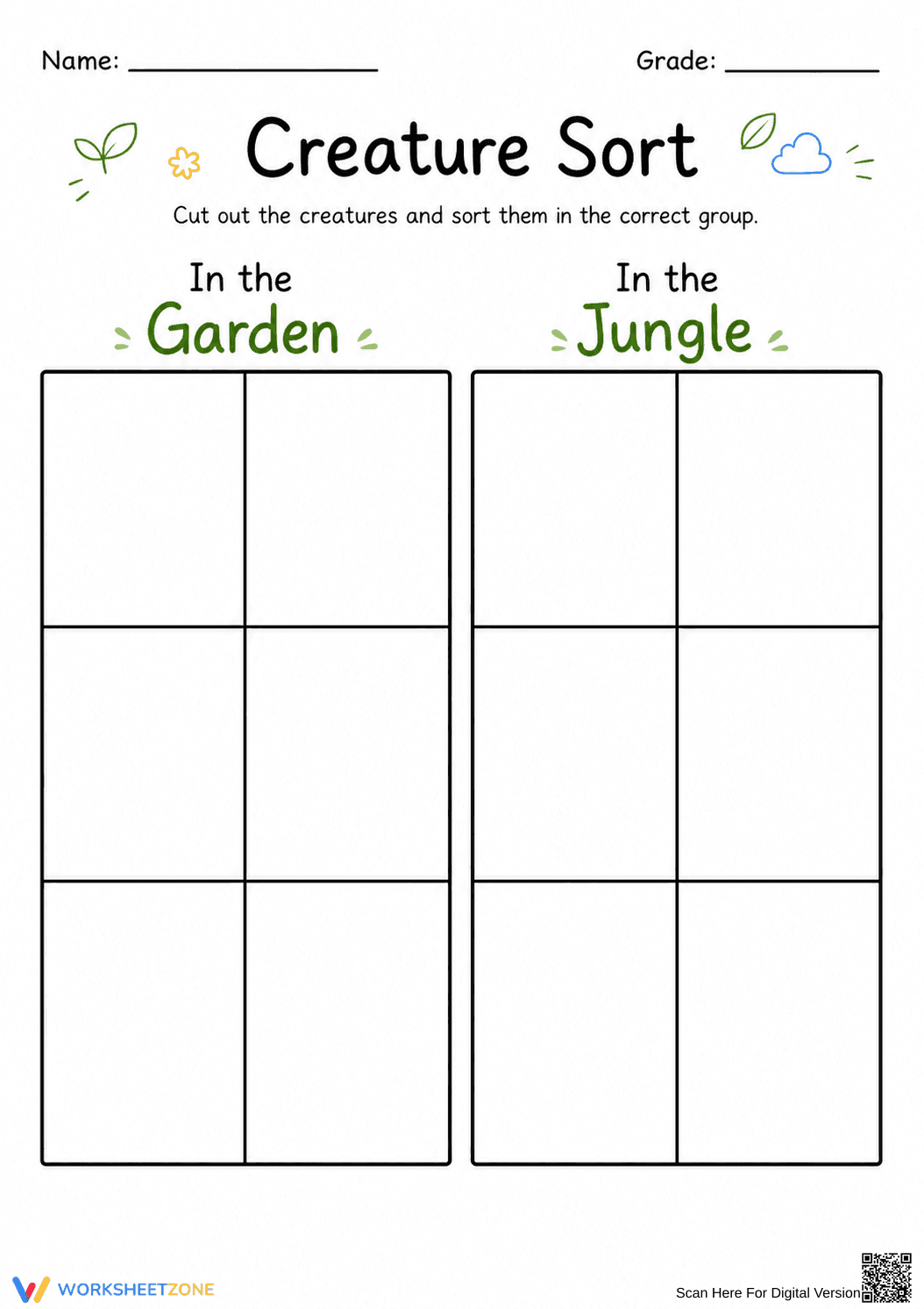 Animal Habitat Sort — Printable Grade K Worksheet - Page 1