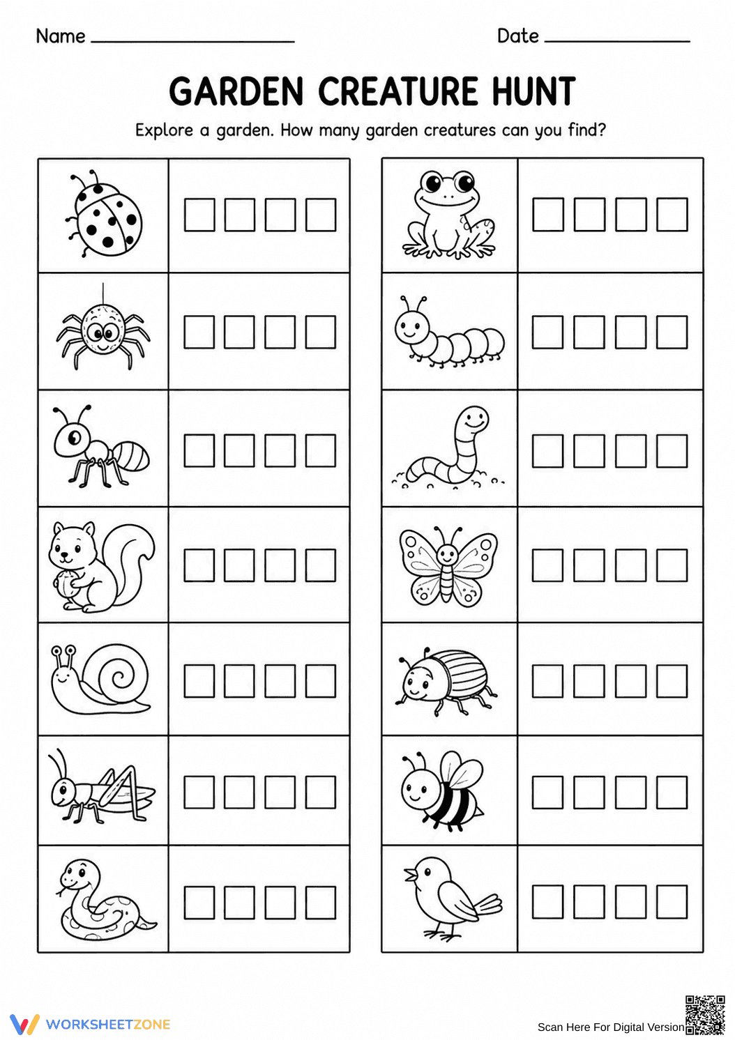 Garden Creature Hunt Worksheet | Printable Grade K-1 Science - Page 1