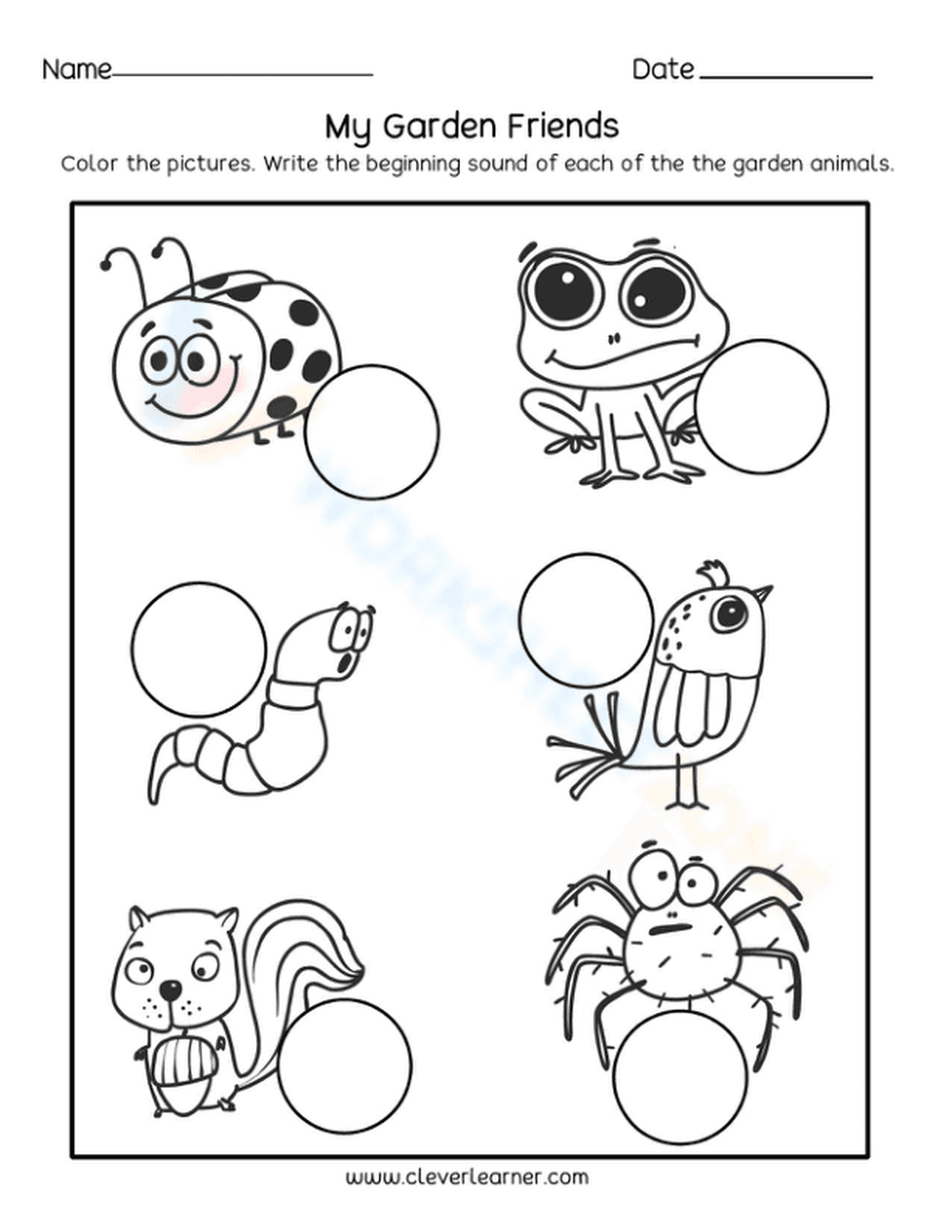 Grade K Beginning Sounds — Printable No-Prep Worksheet - Page 1
