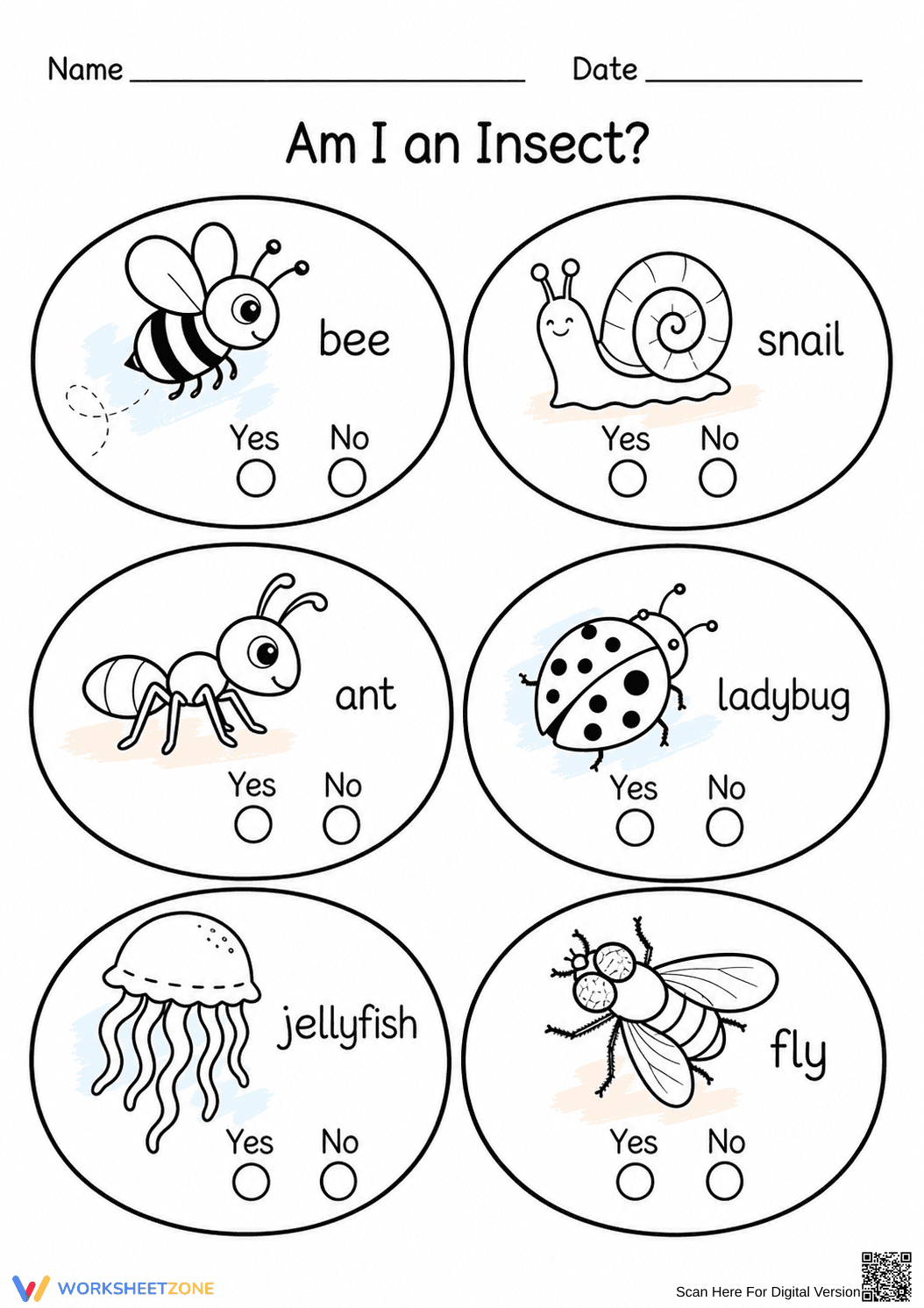 Printable Am I an Insect? Worksheet | Grade K-1 Science - Page 1