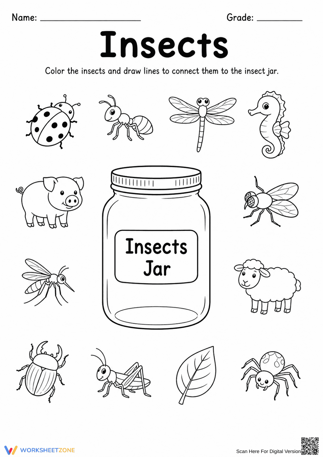 Essential Insects Jar Worksheet | Kindergarten Science - Page 1