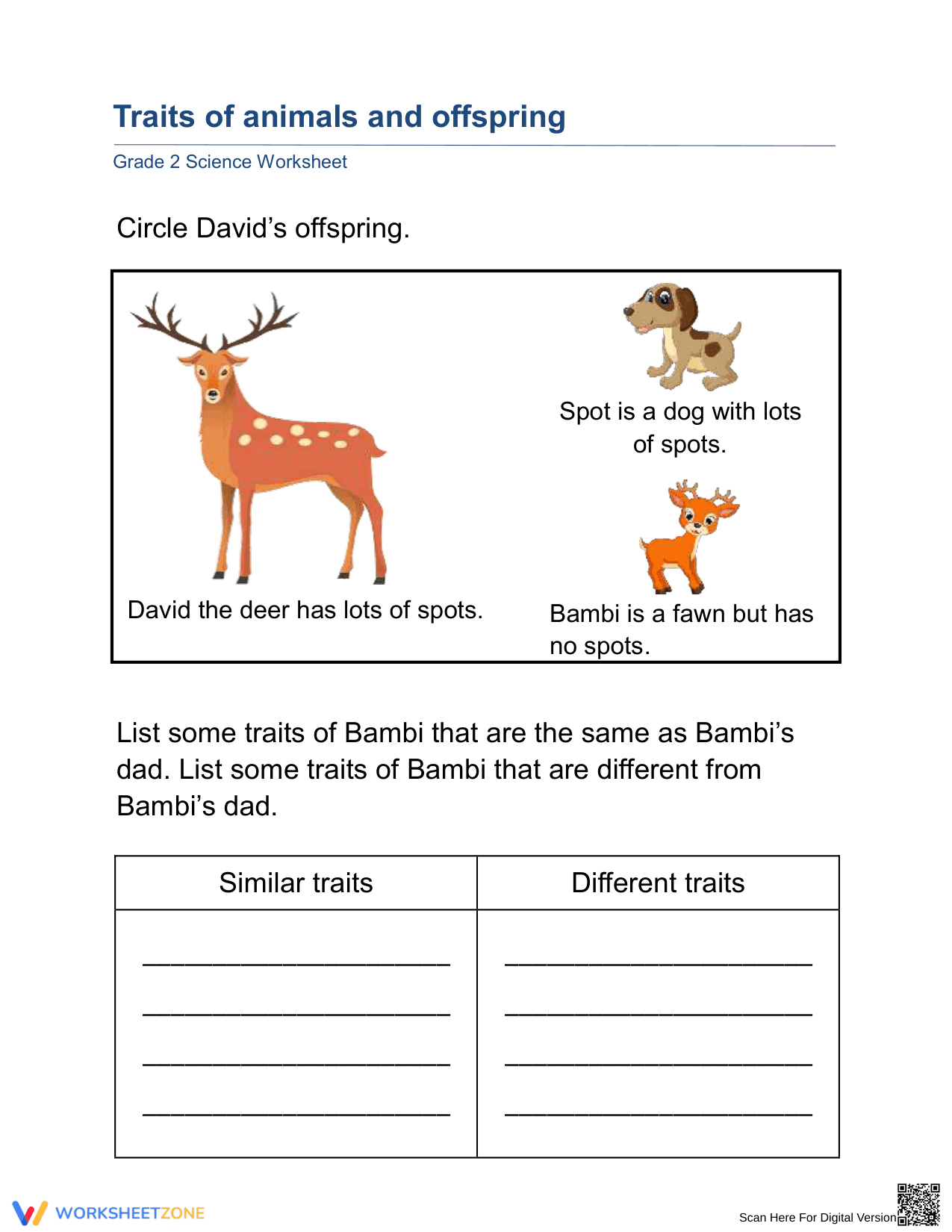 Essential Grade 2 Animal Traits and Offspring Worksheet - Page 1