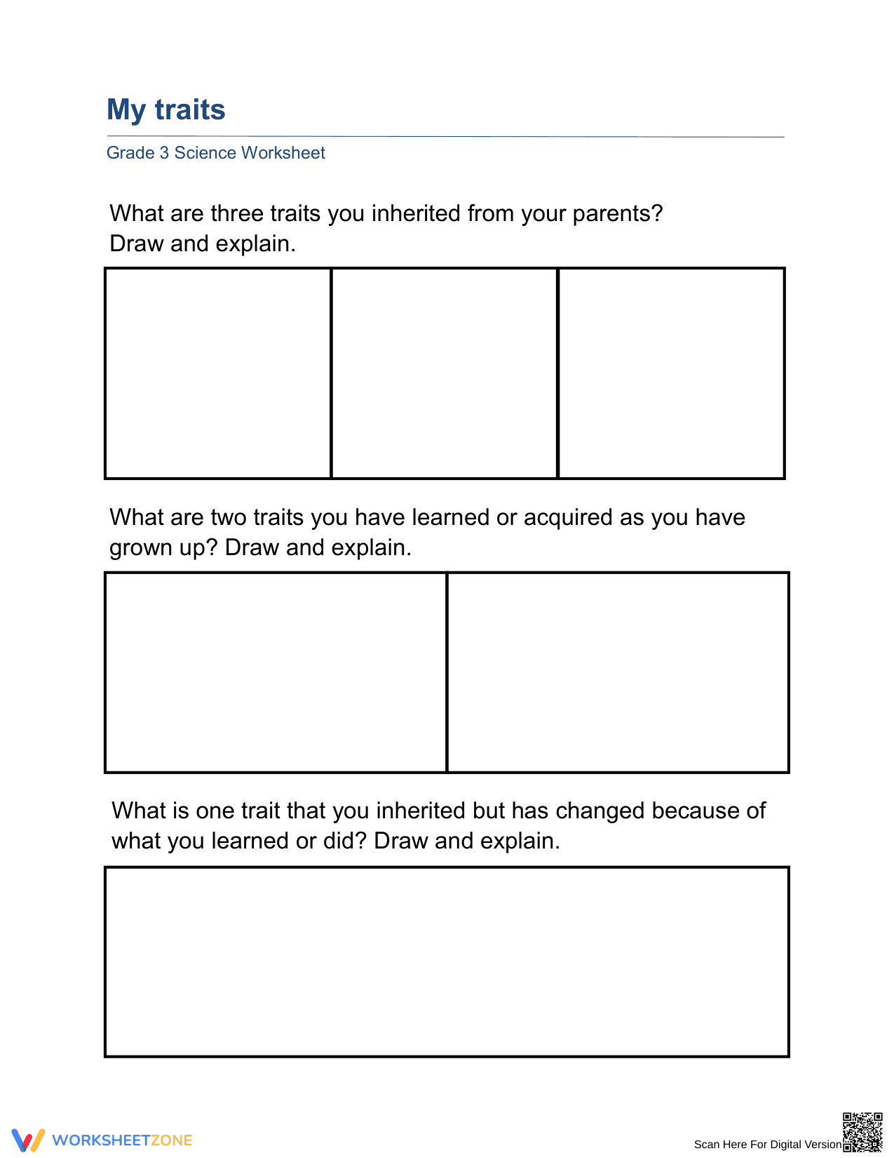 Grade 3 Inherited Traits — Printable No-Prep Worksheet - Page 1