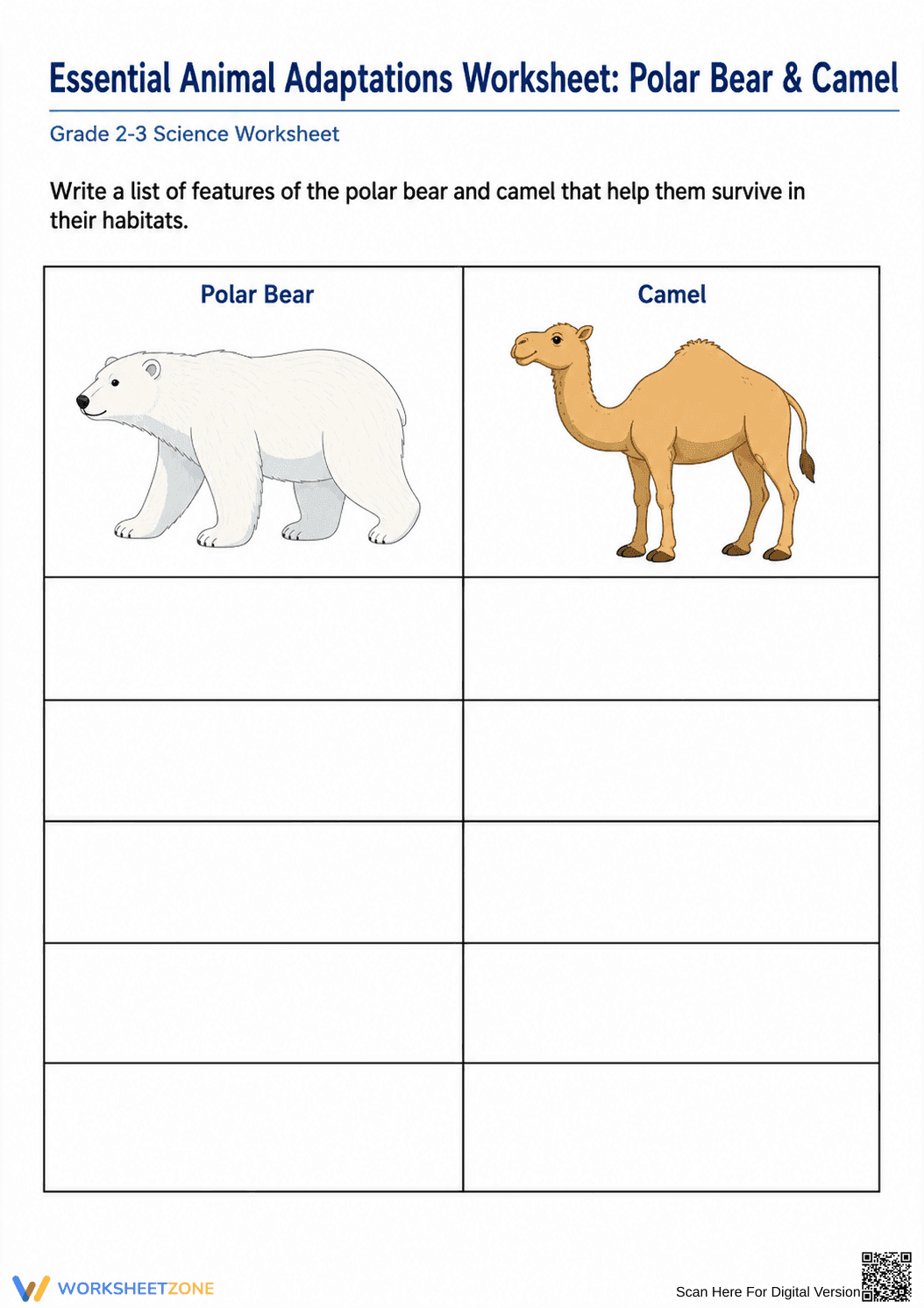 Essential Animal Adaptations Worksheet | Grade 2-3 - Page 1