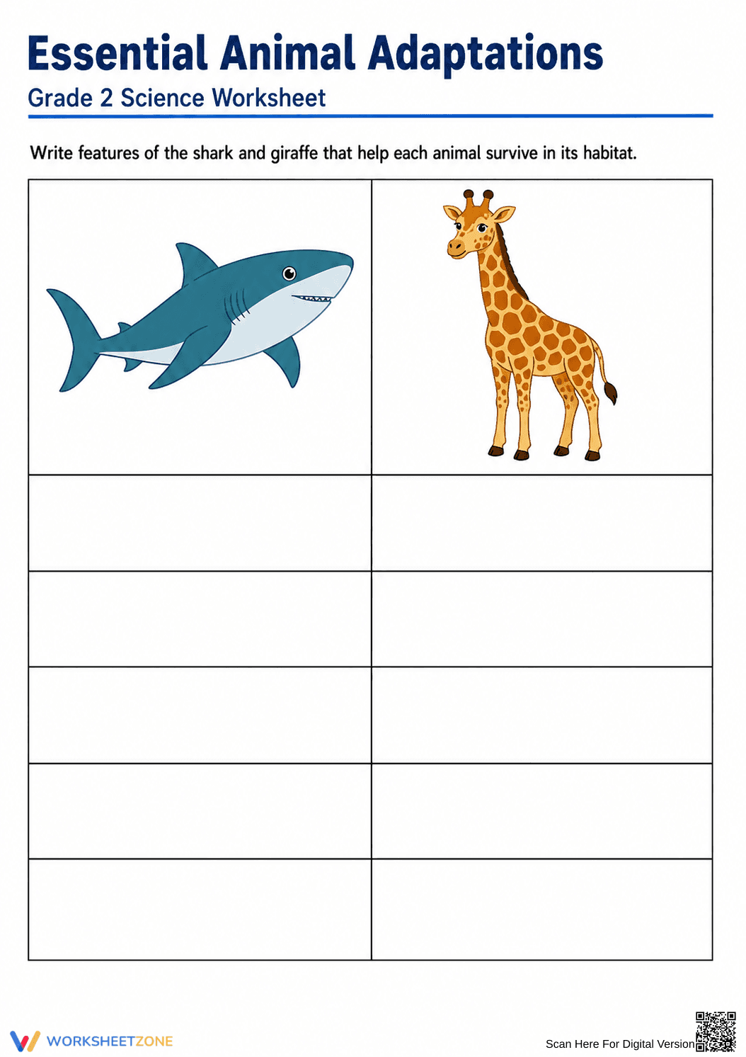 Grade 2 Animal Adaptations — Printable No-Prep Worksheet - Page 1
