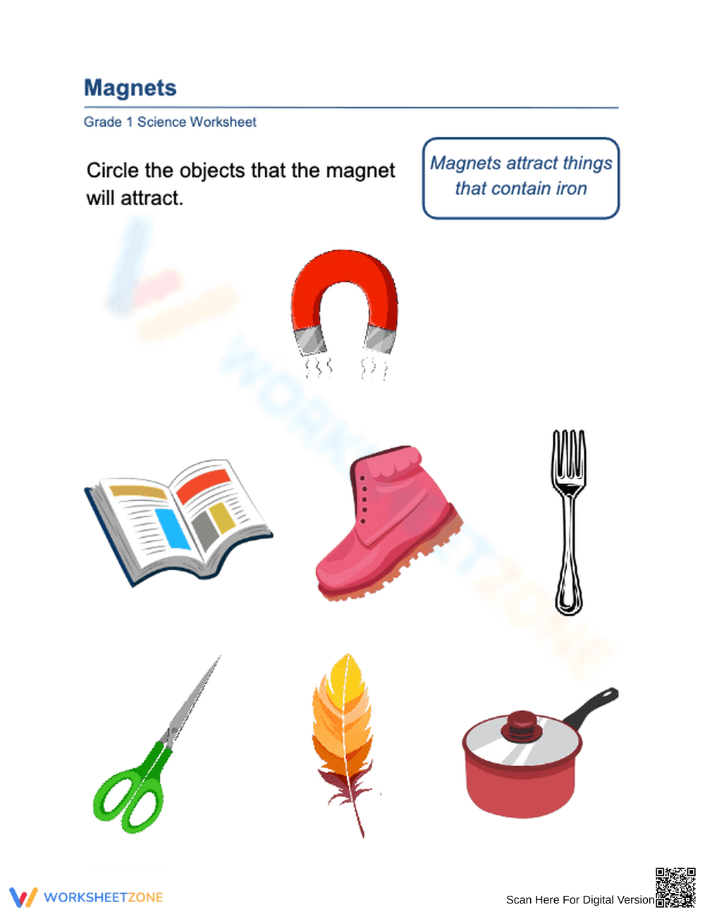 Grade 1 Magnets — Printable No-Prep Worksheet - Page 1