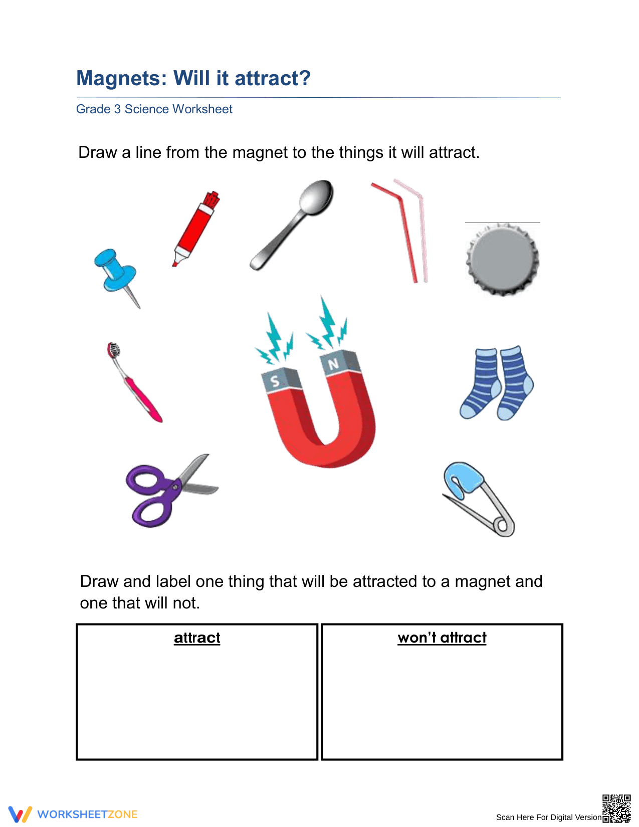 Grade 3 Magnetism — Printable No-Prep Worksheet - Page 1