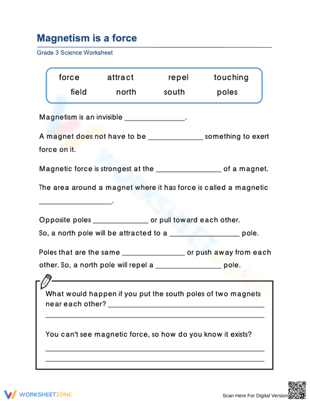 Essential Magnetism Worksheet | Grade 3 Science - Page 1