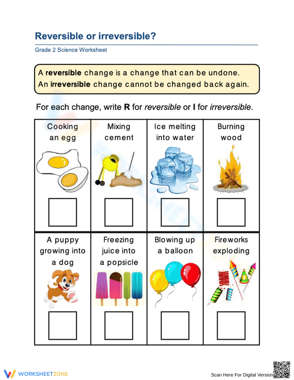 Grade 2 Reversible Changes — Printable No-Prep Worksheet - Page 1