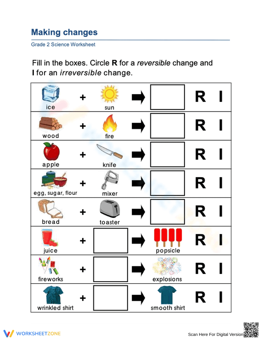 Grade 2 Reversible Changes — Printable No-Prep Worksheet - Page 1