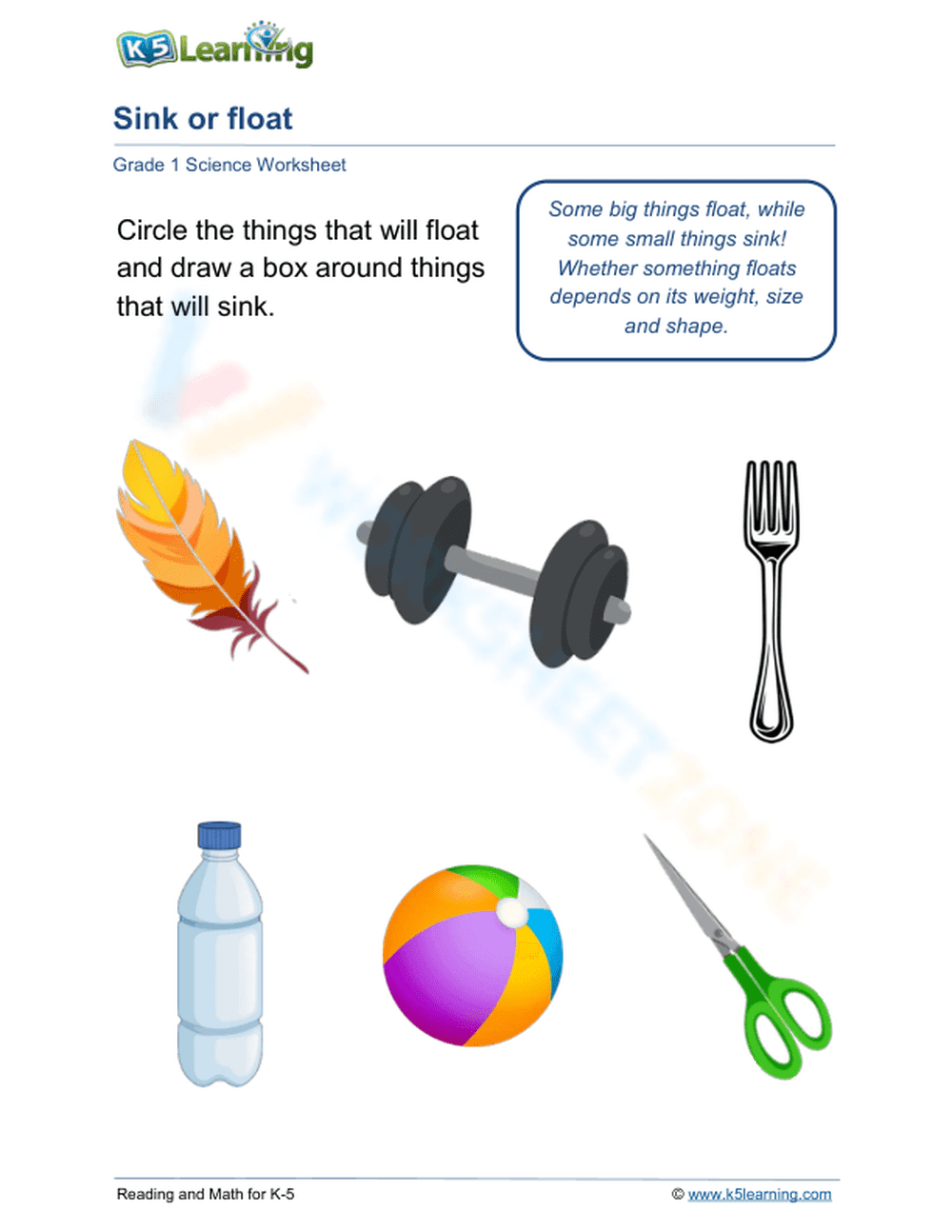 Sink or Float Science Worksheet | Grade 1-2 Essential - Page 1