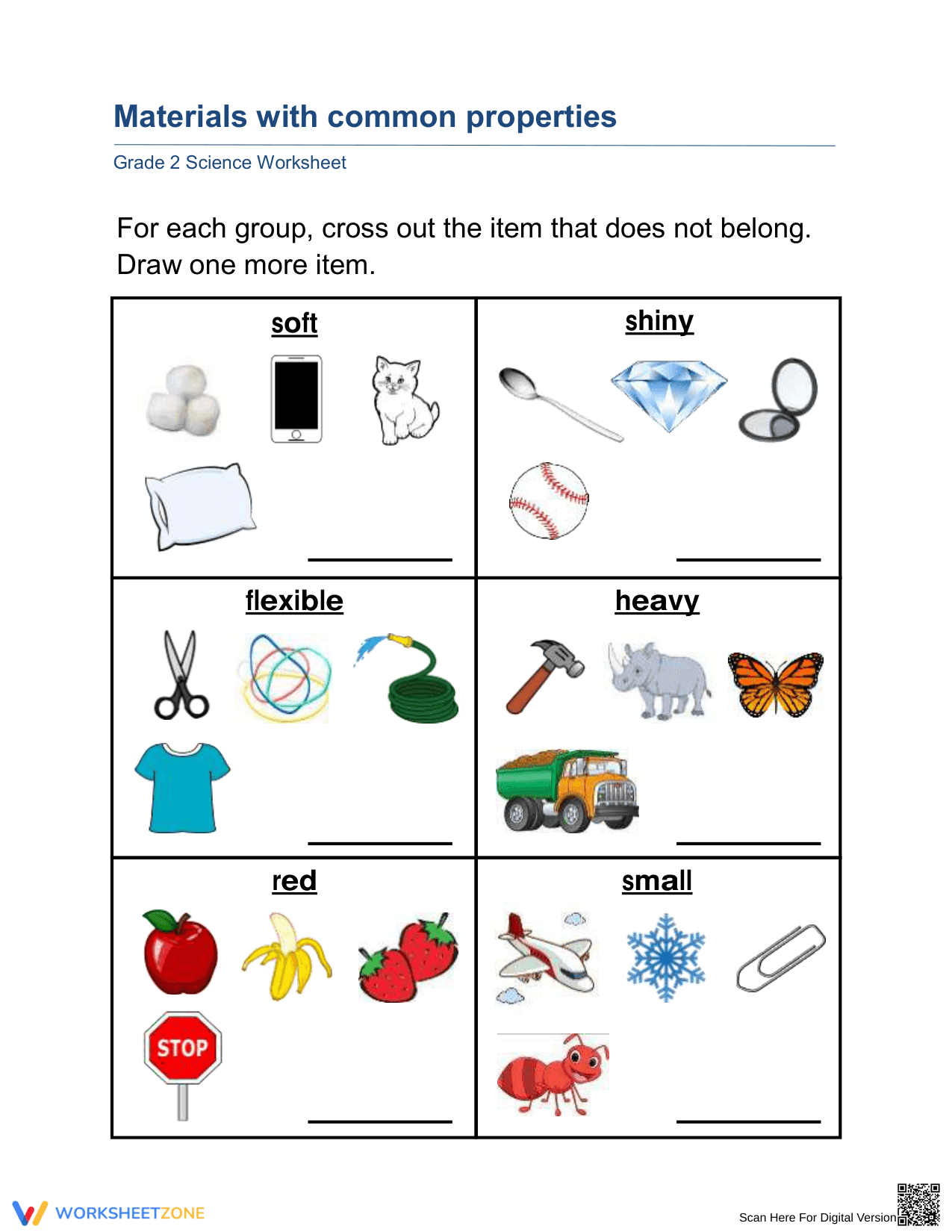 Printable Material Properties Worksheet | Grade 2 - Page 1