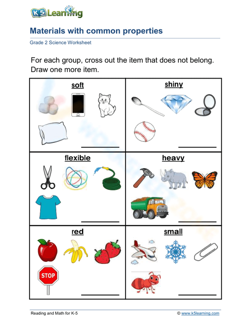 Printable Material Properties Worksheet | Grade 2 - Page 1