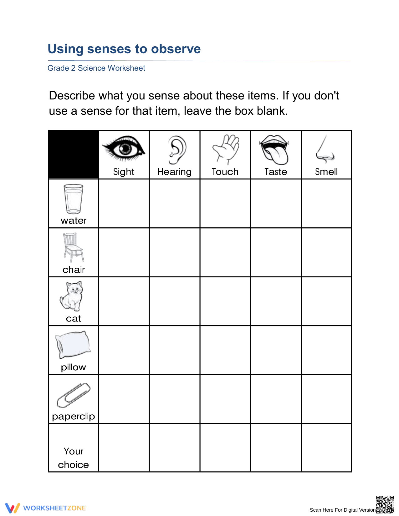 Using Senses to Observe Worksheet | Grade 2 Essential - Page 1