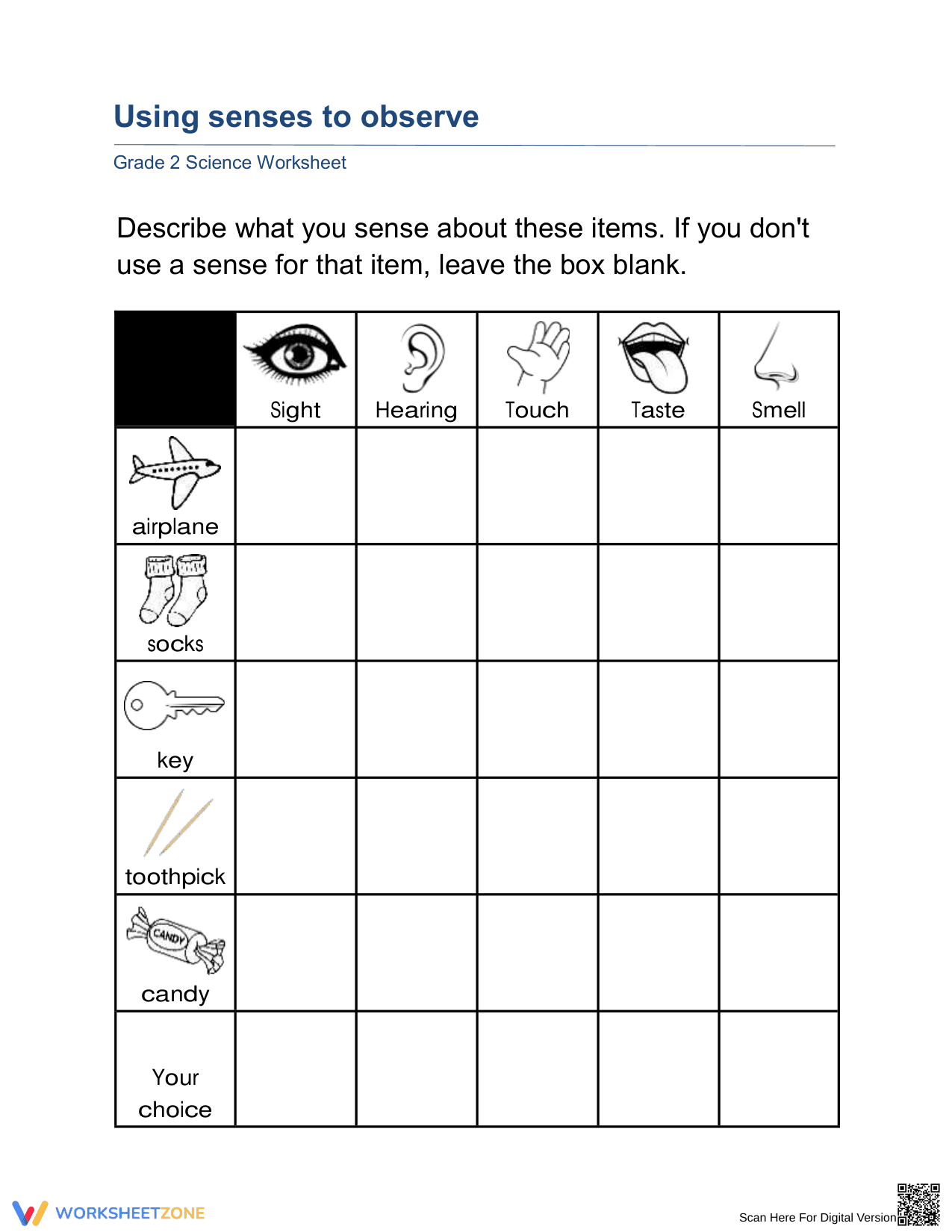 Printable 5 Senses Worksheet | Grade 2 Science - Page 1