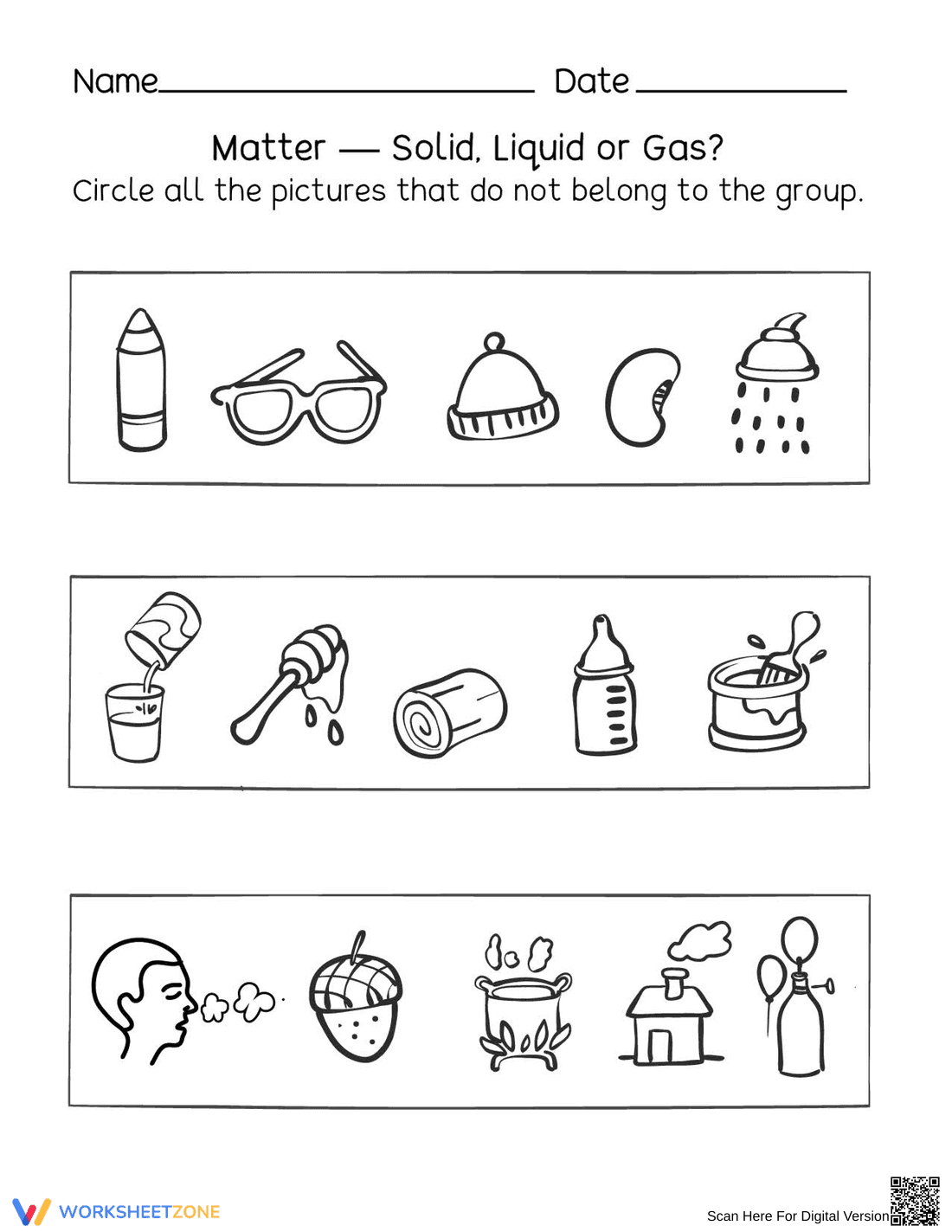 States of Matter Worksheet — Printable Grade 1 Science - Page 1