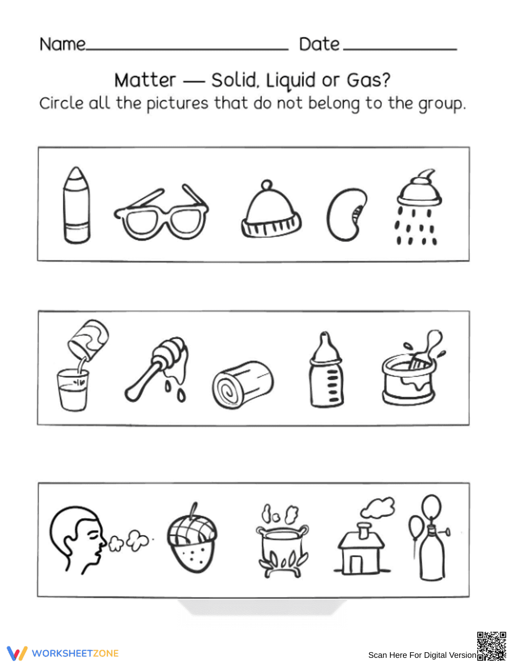 Printable States of Matter Worksheet | Grade K Science - Page 1