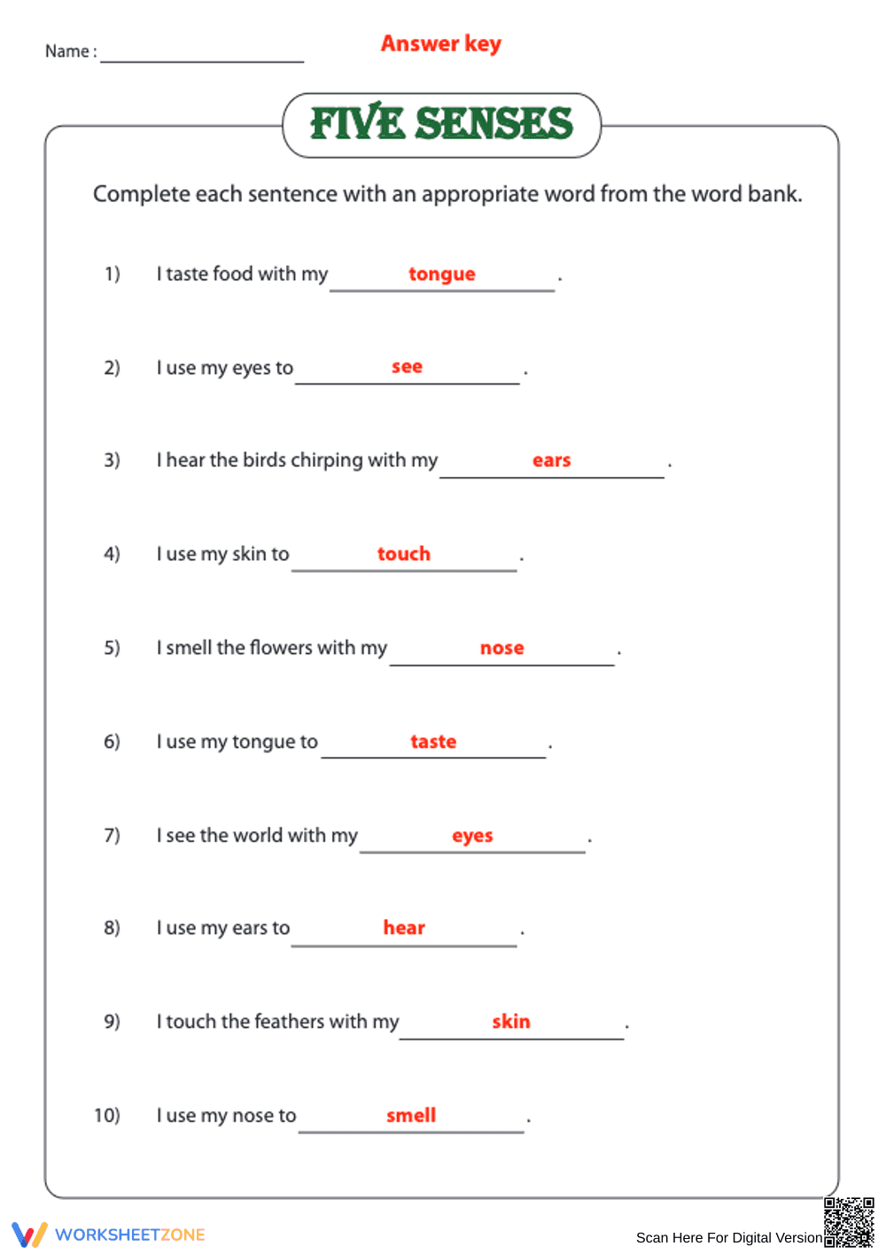 Five Senses Worksheet | Printable Kindergarten Science - Page 1
