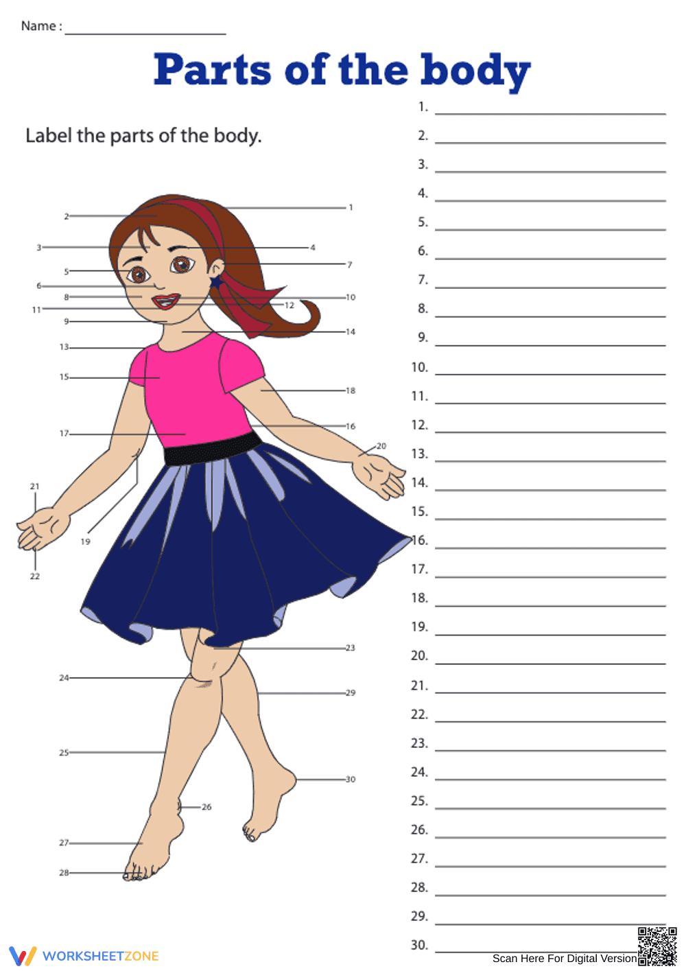 Grade K Human Body Parts — Printable No-Prep Worksheet - Page 1