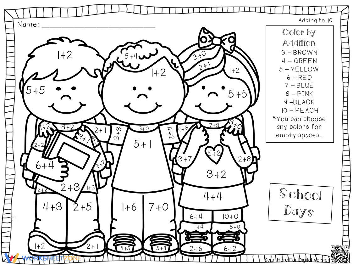 Printable Addition to 10 Worksheet | Kindergarten Math - Page 1