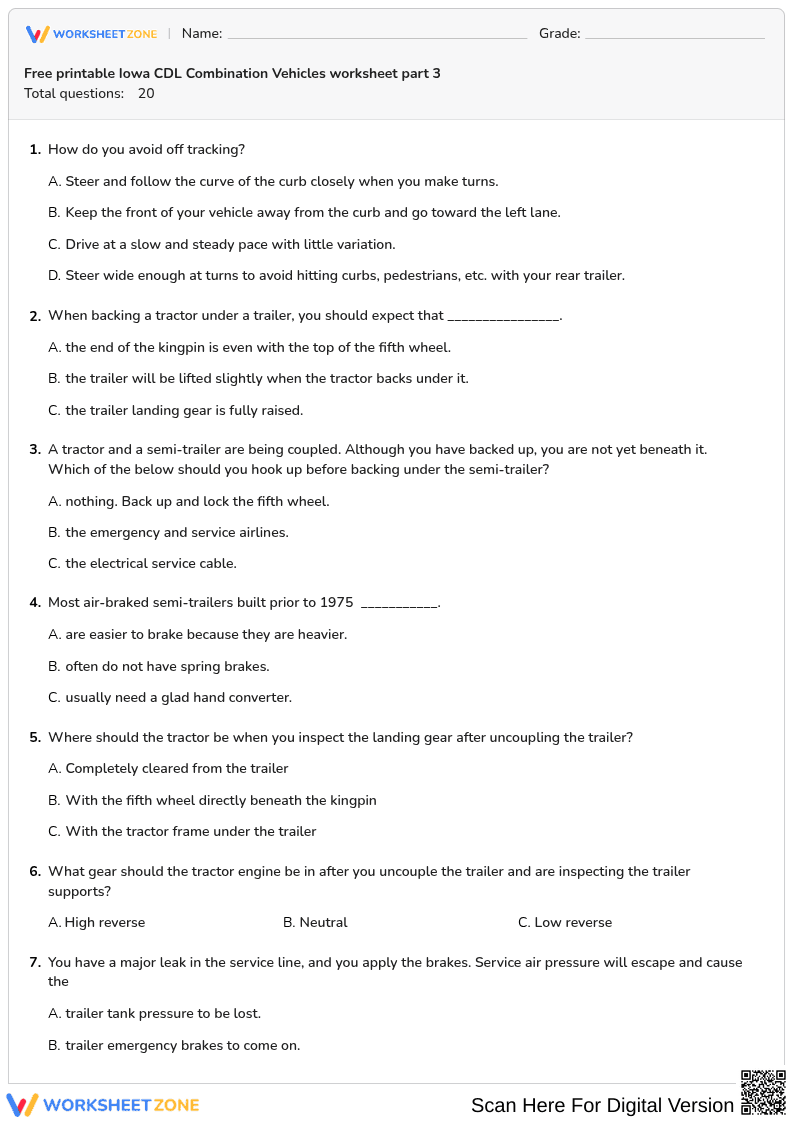 Free printable Iowa CDL Combination Vehicles worksheet part 3 - Page 1
