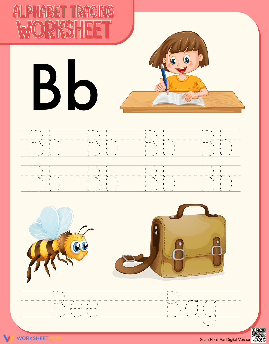 Letter B Tracing Worksheet | Grade K Essential - Page 1
