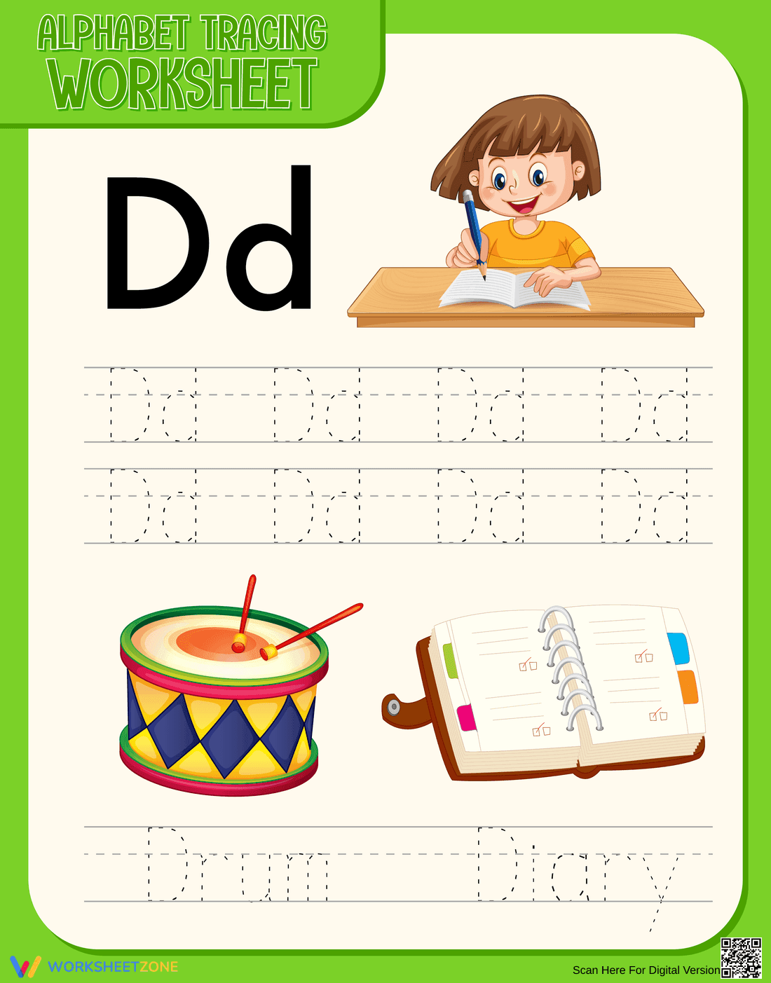 Letter D Alphabet Tracing Worksheet | Essential Grade K - Page 1