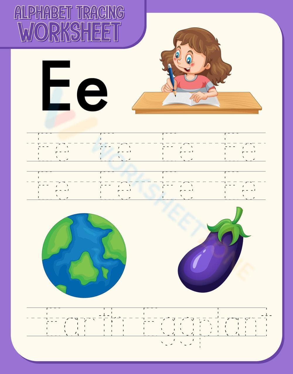 Letter E Tracing Worksheet | Printable Kindergarten ELA - Page 1
