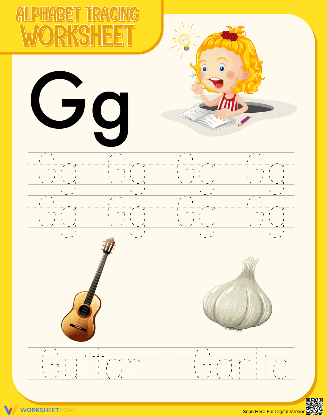 Printable Letter G Tracing Worksheet | Kindergarten - Page 1