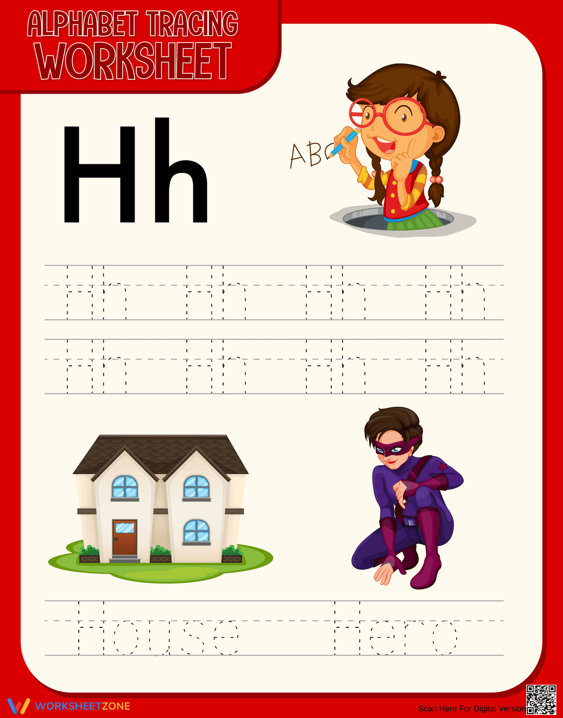Letter H Alphabet Tracing Worksheet | Essential Grade K - Page 1