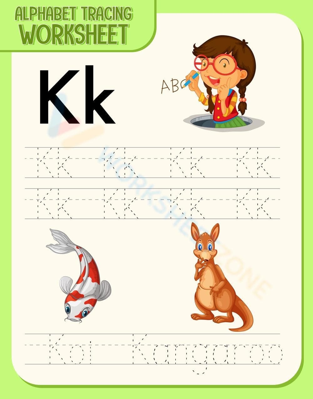 Letter K Alphabet Tracing Worksheet | Essential Grade K - Page 1