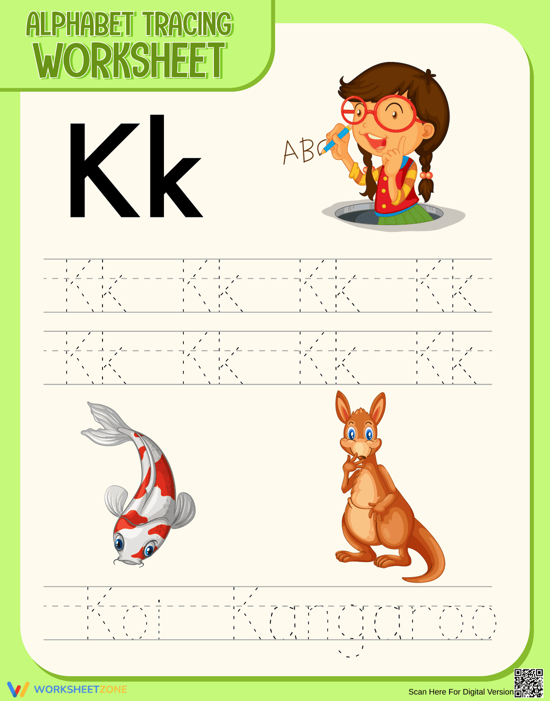 Letter K Alphabet Tracing Worksheet | Essential Grade K - Page 1