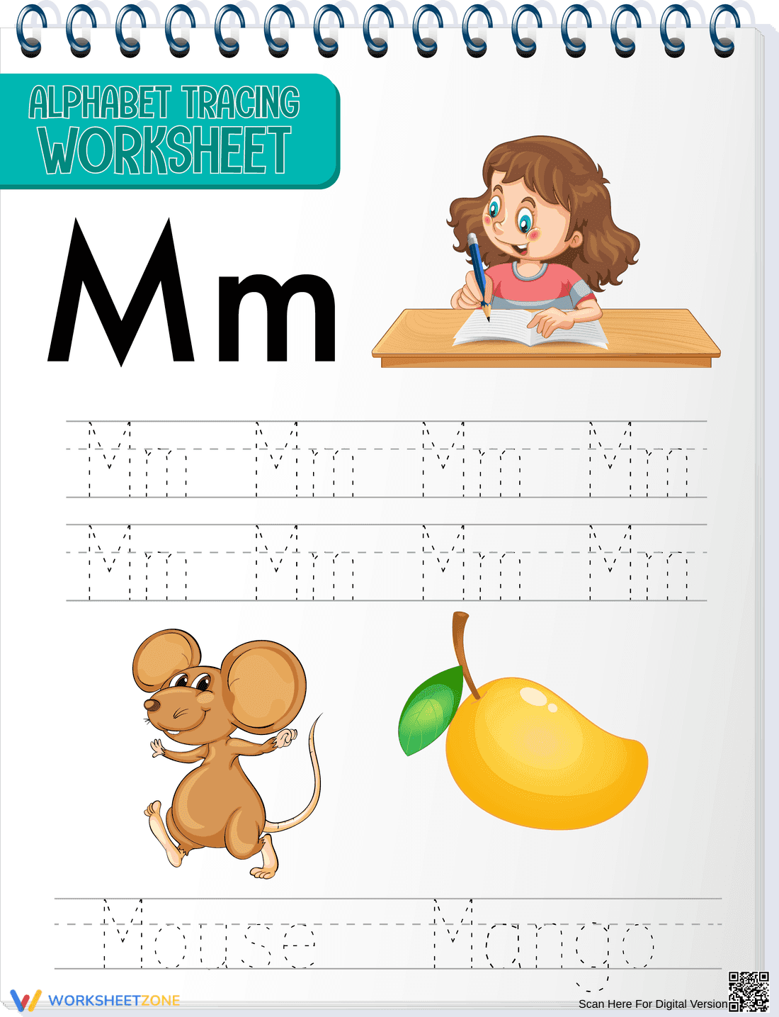 Letter M Alphabet Tracing Worksheet | Essential Grade K - Page 1