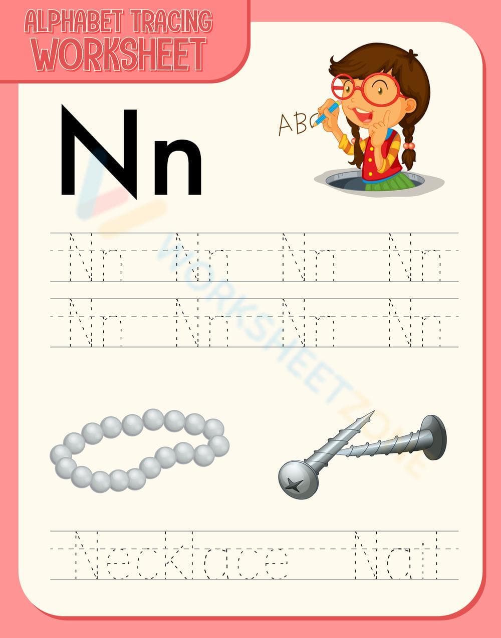 Letter N Tracing Worksheet | Printable Kindergarten ELA - Page 1