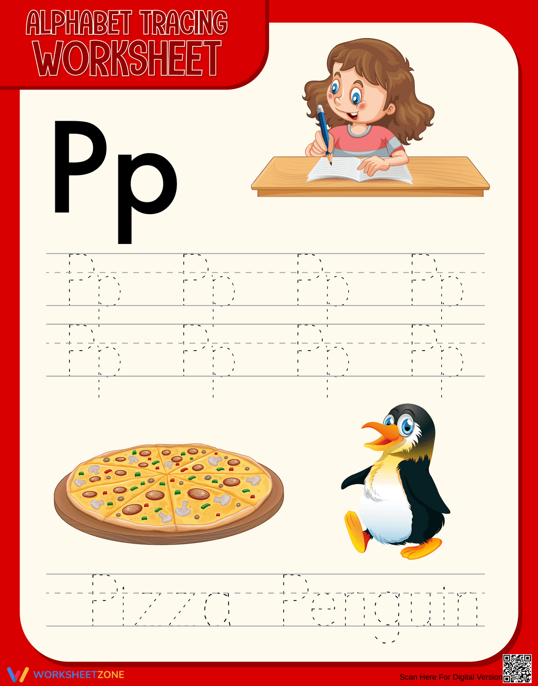 Grade K Letter P Tracing — Printable No-Prep Worksheet - Page 1